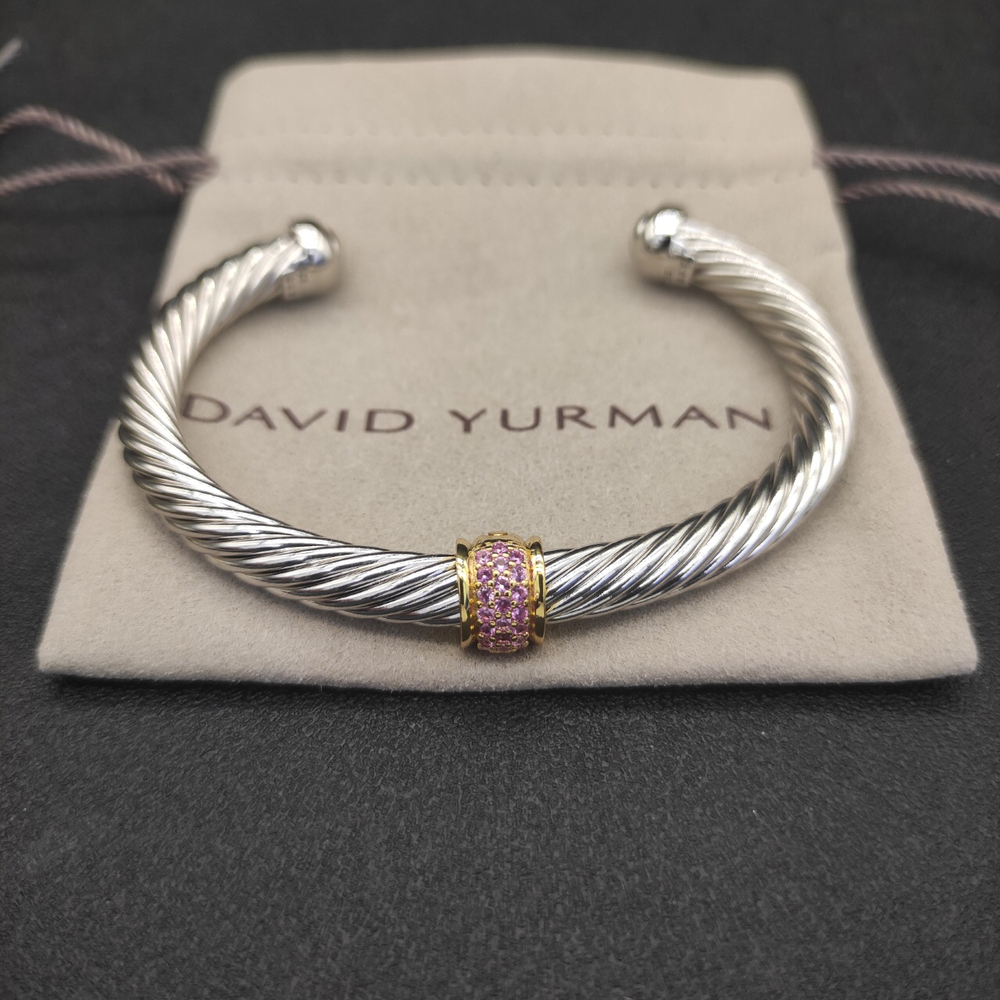 David Yurman 7mm Silver Gold Bead Pink Diamond Bracelet